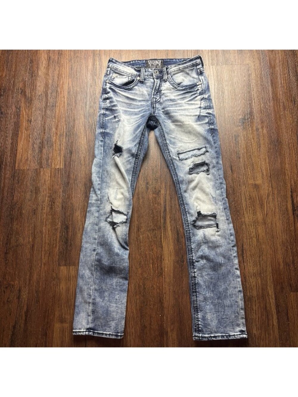 Salvage Jeans Blue Havoc Straight Slim Fit Casual Destroyed Denim Men’s Sz 28